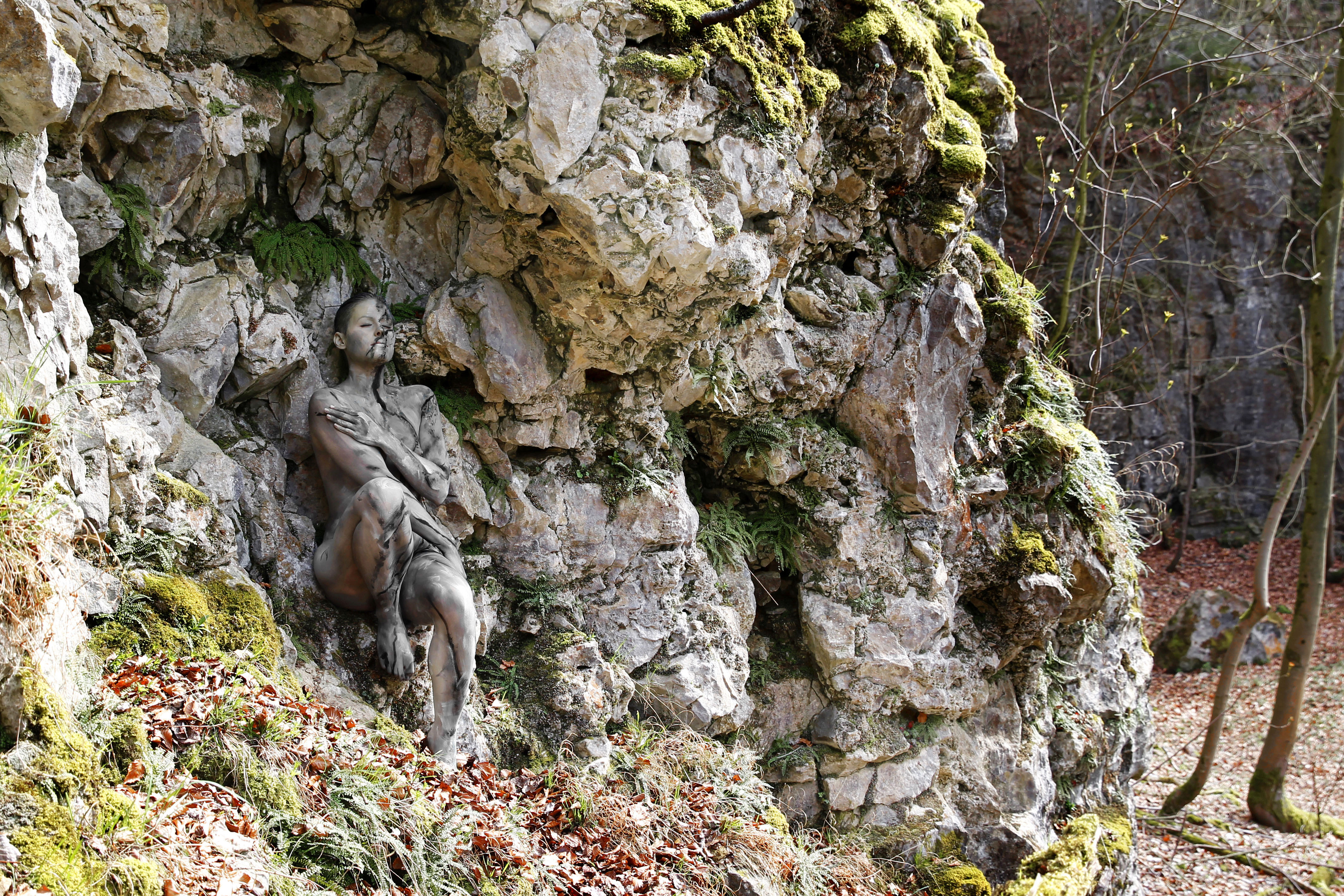 German body-painting artist Joerg Duesterwald's 'Rock Face'