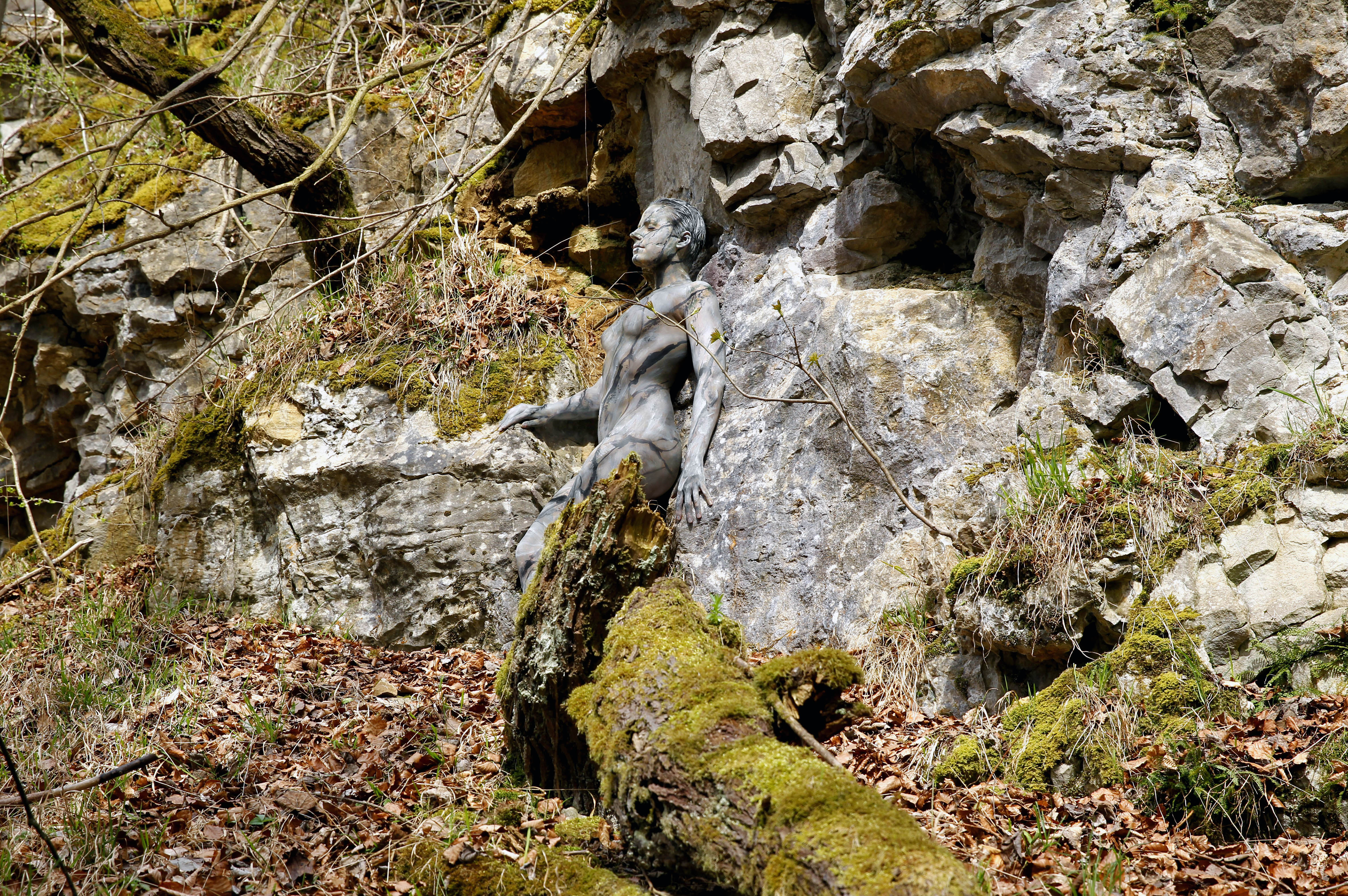 German body-painting artist Joerg Duesterwald's 'Rock Face'